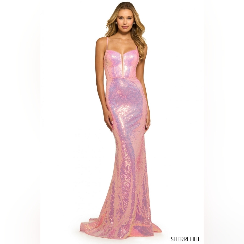 Sherri Hill 55222 Iridescent Blush, Size 4 Or Light Aqua Size 6 Sequin Prom Gown